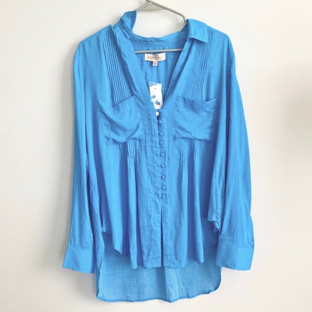NWOT Philosophy Blue Polka Dot Peasant Blouse L